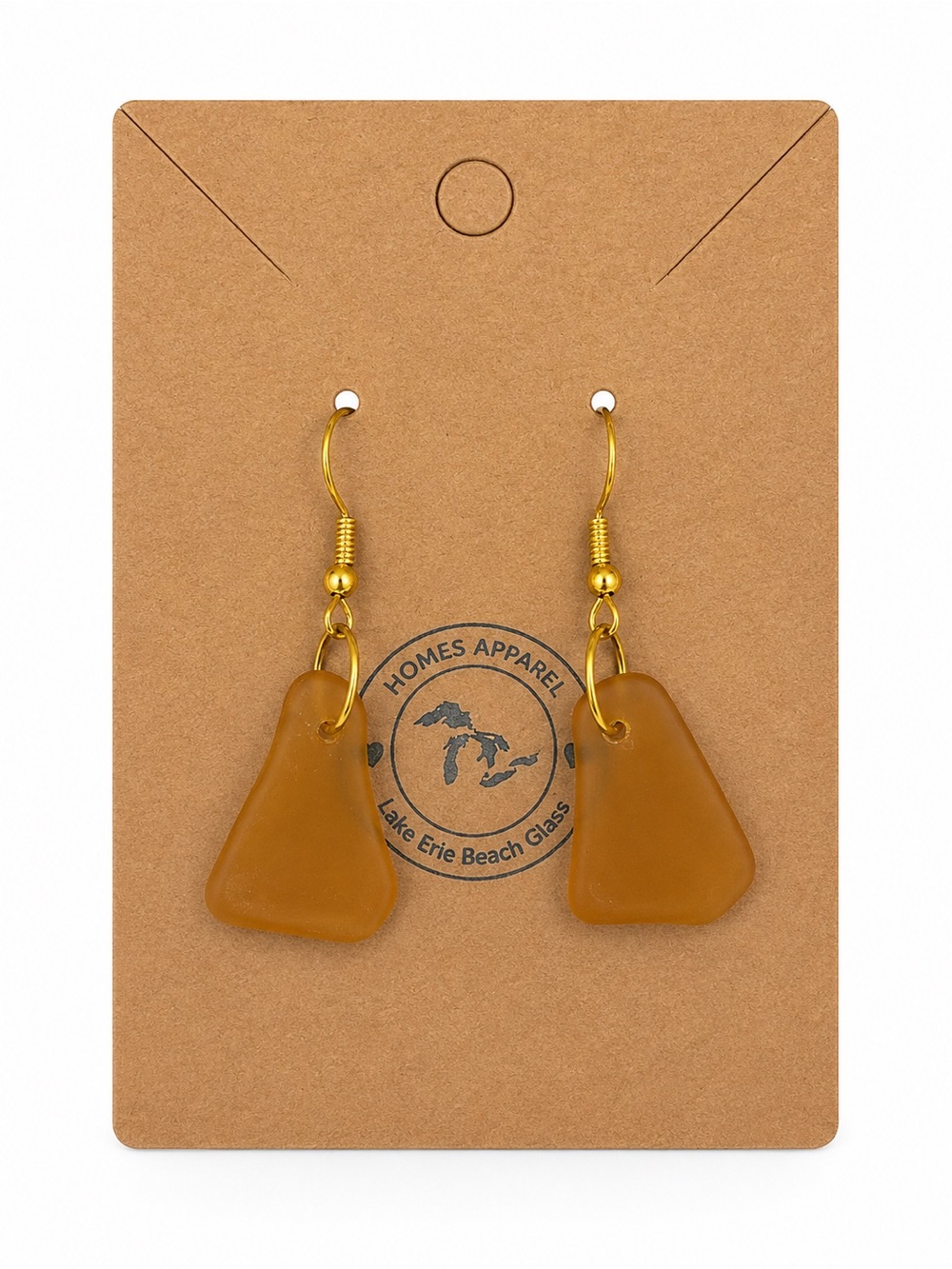 Honey Amber Sea Glass Drop Earrings with Gold Hooks